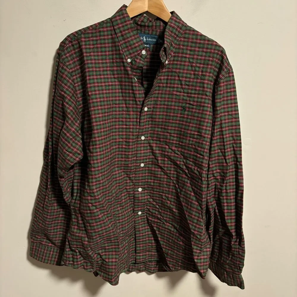 Ralph Lauren Green Red Brown Long Sleeve Christmas Button Down Shirt- Size XL - Picture 2 of 6